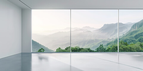 Wall Mural - Modern concrete building room platform and distant mountains