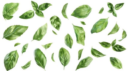 Poster - A collection of green leaves on a white background, ideal for use in presentations, reports or website design