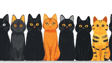 Naklejka na meble Cute and funny cats doodle vector set. Cartoon cat or kitten characters design collection with flat color in different poses. Set of purebred pet animals isolated on white background