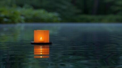 beautifully lit lantern floating on calm water during obon japanese festival celebration.