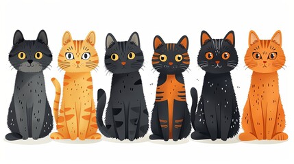Naklejka na meble Cute and funny cats doodle vector set. Cartoon cat or kitten characters design collection with flat color in different poses. Set of purebred pet animals isolated on white background
