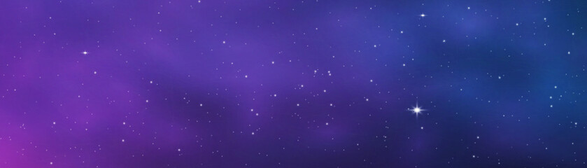 Night blue starry sky, purple galaxy background. Realistic starry sky with gradient. Milky way with shining stars. Night sky with light effect.
