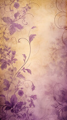 Wall Mural - vertical abstract background, vintage delicate purple light lavender floral ornament on the wall or surface copy space