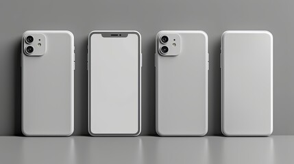 ealistic smartphone mockup. Device UI/UX mockup for presentation template. . Cellphone frame with blank display isolated templates, phone different angles views. 3d isometric illustration cell phone