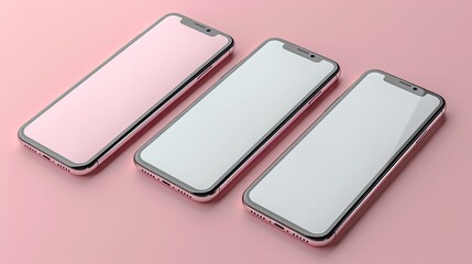 Wall Mural - ealistic smartphone mockup. Device UI/UX mockup for presentation template. . Cellphone frame with blank display isolated templates, phone different angles views. 3d isometric illustration cell phone