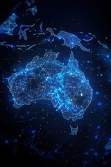 Canvas Print - a blue and white globe with australia in the center. the globe is made of a web of lines and dots