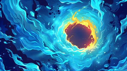 Wall Mural - swirling flames, magic blue flames, anime style, blue flames flickering on top of water, marshland b