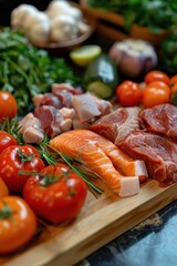 Canvas Print - A colorful assortment of fruits and vegetables, including apples, oranges, and broccoli. Concept of abundance and freshness, showcasing the variety of healthy foods available