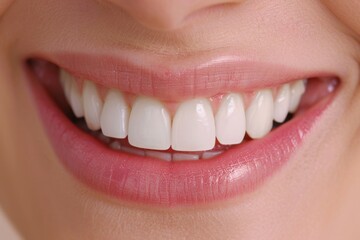 Wall Mural - Smiling Teeth: Closeup of White Teeth in a Beautiful and Healthy Smile