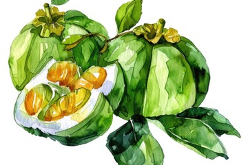 Poster - Exotic Herbal Fruit Tincture: Hand-Painted Watercolor Garcinia Cambogia Superfood Isolated on White