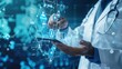 © ryker - Doctor is using a digital tablet, interacting with futuristic medical software and data visualizations, showcasing innovative healthcare technology