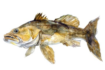 Fresh Codfish: Handcrafted Watercolor Illustration of Raw Seafood Delight