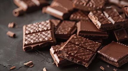 Wall Mural - Delicious wafer biscuits coated in chocolate, arranged to highlight their texture and appeal