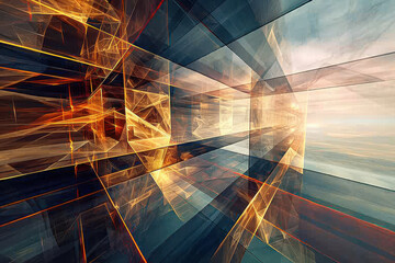 Wall Mural - horizontal illustration of glowing transparent shapes and layers abstract futuristic background