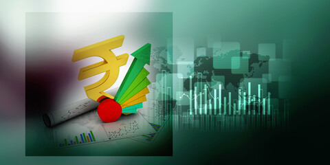 Poster - 3d rendering Stock market online business concept. business Graph with indian rupee sign