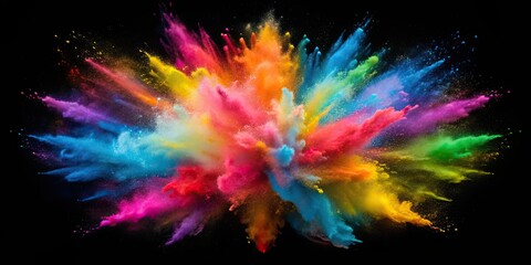 Wall Mural - Vibrant color explosion against a black background, Colorful, vibrant, explosion, burst, bright, abstract, artistic