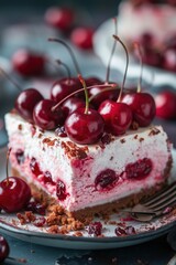 Wall Mural - A slice of cherry cheesecake on a plate with a fork