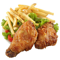 Wall Mural - [Transparent Background PNG]Fried Chicken with French Fries and Salad