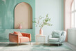 © tapong117 - Elegant home decor with sofa and armchair in pastel colors, modern living room interior