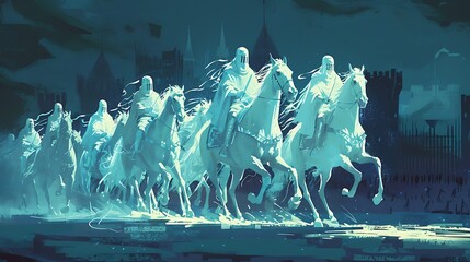 Poster - Ghostly Horsemen Ride Through a Nighttime City.