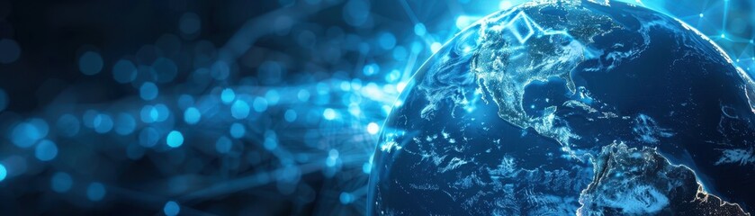Wall Mural - a blue planet with a network of lines surrounding it. the planet is surrounded by a starry sky