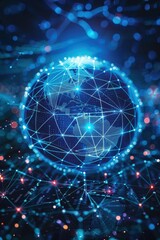 Wall Mural - a blue planet with a network of lines surrounding it. the planet is surrounded by a starry sky