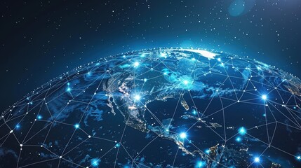 Wall Mural - a blue planet with a network of lines surrounding it. the planet is surrounded by a starry sky