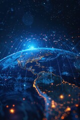 Wall Mural - a blue planet with a network of lines surrounding it. the planet is surrounded by a starry sky