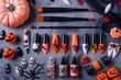 © Woranuch - Halloween Nail Polish Set with Pumpkins, Bats and Spiders.