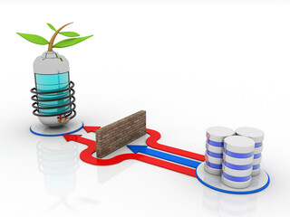 Poster - 3d rendering Fiber optical cable detail with battery near database

