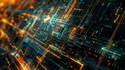 Abstract futuristic circuit board technology background with glowing lines and connections, perfect for tech, digital, and innovation concepts.