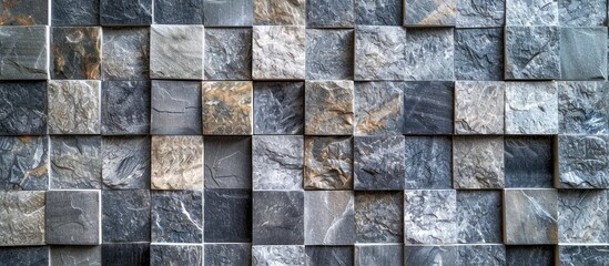 Canvas Print - Background of gray stone tiles forming a seamless mosaic wall pattern ideal for use as a copy space image