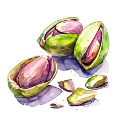 Sticker - Organic Pistachio Nuts. Watercolor Illustration of Fresh and Healthy Snack