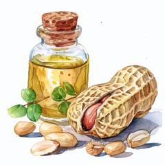 Sticker - Organic Peanut Ingredients Collection. Hand drawn Watercolor Illustration for Healthy and Delicious Recipes