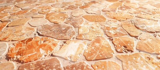 Aufkleber - Seamless background with a panorama of brown terra cotta floor tiles outside building showcasing natural stone textures in breccia marble design with copy space image