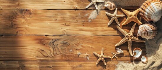 Poster - Wooden background with a summer themed copy space image