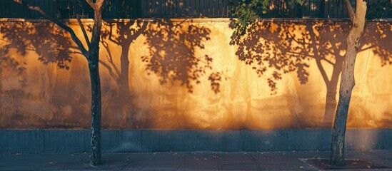 Canvas Print - The silhouette of trees casting shadows on the wall adds a picturesque element to the empty copy space image