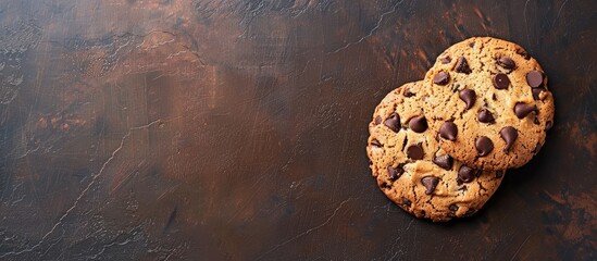 Aufkleber - A tasty cookie with chocolate chips rests on the table against a background of copy space image