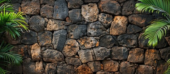 Fototapete - Laterite stone wall creating a backdrop with copy space image