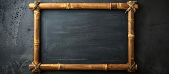 Fototapete - Educational concept illustrated with blackboard featuring a wooden bamboo frame including copy space image