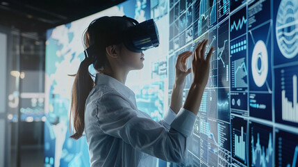 Businesswoman using augmented reality for data analysis