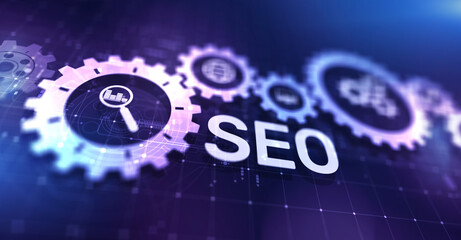 Wall Mural - seo - search engine optimisation, digital internet marketing concept on virtual screen.