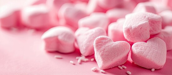 Aufkleber - Pink marshmallow hearts on a pink backdrop perfect Valentine s Day gift with copy space image