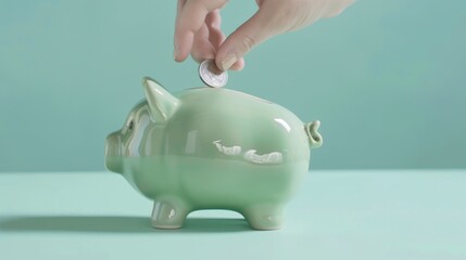 Wall Mural - A coin and green piggy bank