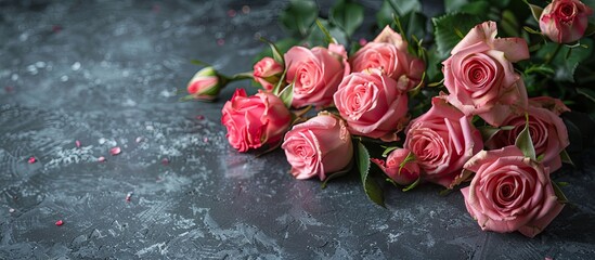 Leinwandbilder - Pink roses bouquet on concrete ideal for design or card with space for text copy space image