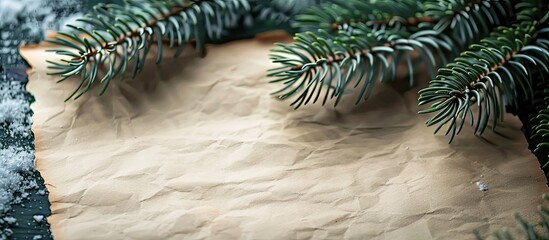 Poster - Vintage parchment paper with room for text set against a backdrop of a Christmas tree branch isolated. Creative banner. Copyspace image