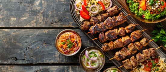 Poster - Kebab a popular Middle Eastern dish has various worldwide versions shown in a copy space image