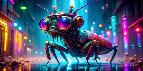 Cyberpunk Insect in Neon City