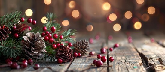 Poster - Festive Christmas decor displayed against an abstract backdrop with space for text or images. Creative banner. Copyspace image