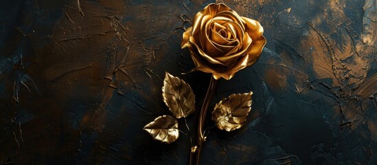 Flower shop decor featuring a gold rose metallized antique concept symbolizing luxury and richness with a copy space image